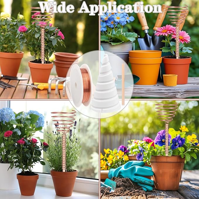 Electroculture Gardening Copper Kit with 12 pcs Wooden Plant Stakes Antennas, 16 Gauge 32.8 Ft 99.9% Pure Copper Wire, 2 pcs Fibonacci Coil Winding Jigs for Garden Plants Vegetables Growing