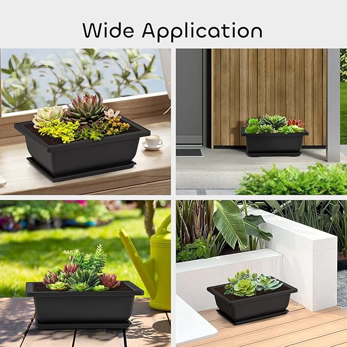 GROWNEER 3 Pcs 6.5 Inch Bonsai Pots with Drainage Humidity Trays & 1 Repotting Mat, Durable Bonsai Tree Training Pot Rectangle Planter Kit Seedling Starter Small Indoor Outdoor Growing Built in Mesh