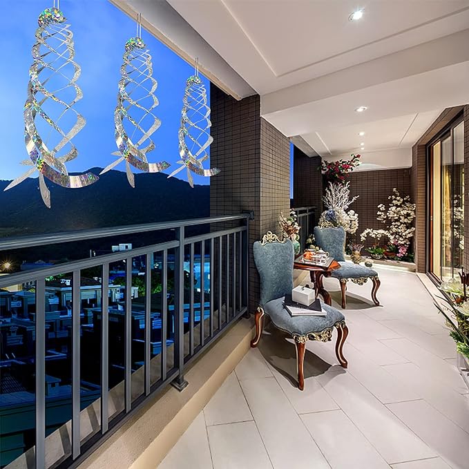 Sfcddtlg 4Pcs Bird Repellent Spiral Reflectors-15.8 Inch Hanging Reflective Bird Deterrent Device for Drive Birds Woodpeckers Pigeons Geese Away from The House Garden Swimming Pool