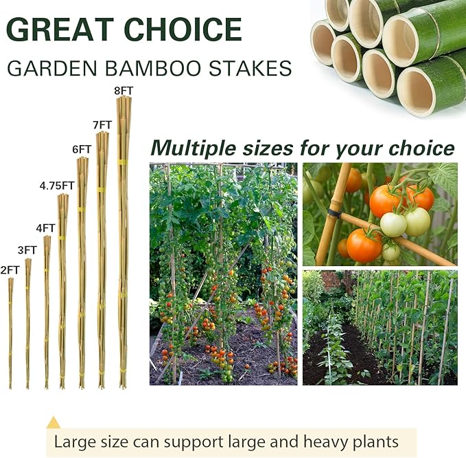 Bamboo Stakes 4 FT 30pcs, 48 inch Garden Stakes Multi-Purpose, Plant Stakes for Tomatoes, Beans, Cucumbers, Peppers, Flowers, Potted, Maintain The Plant Posture, Strengthen and Stem