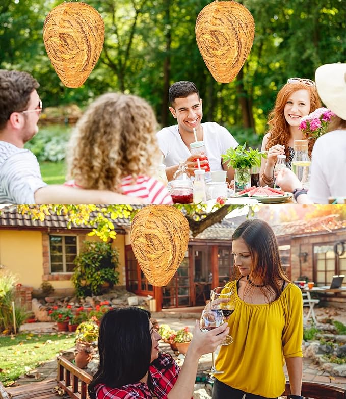 3 Pack Fake Wasp Nest Decoy Hanging Waterproof, Fake Hornet Nest Decoy Carpenter Bee Deterrent, Wasps Trap Wasp Deterrent Outdoor Yellow Jacket Carpenter Bee Traps for Outsides Garden Patio