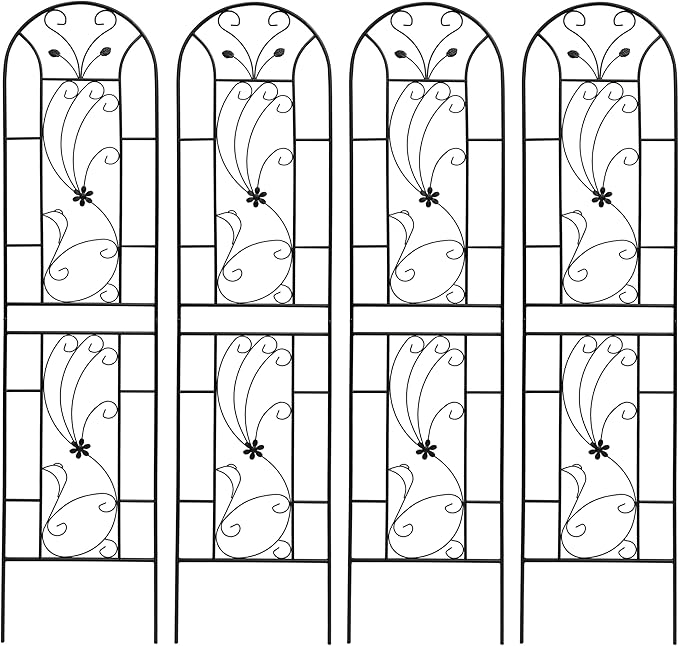Garden Trellises, 4 Pack Black Metal Coated Rustproof Trellis for Climbing Plants Outdoor, Roses, Vines, Flowers, and Vegetables-86.7" x 19.7"