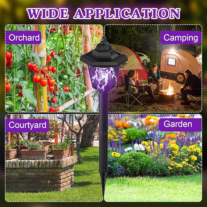 Qualirey 4 Pcs Solar Bug Zapper Outdoor Mosquito Repellent Mosquito Killer Lamp 2 in 1 LED Waterproof Zapper for Home Backyard Patio Garden Lawn Pathway Camping