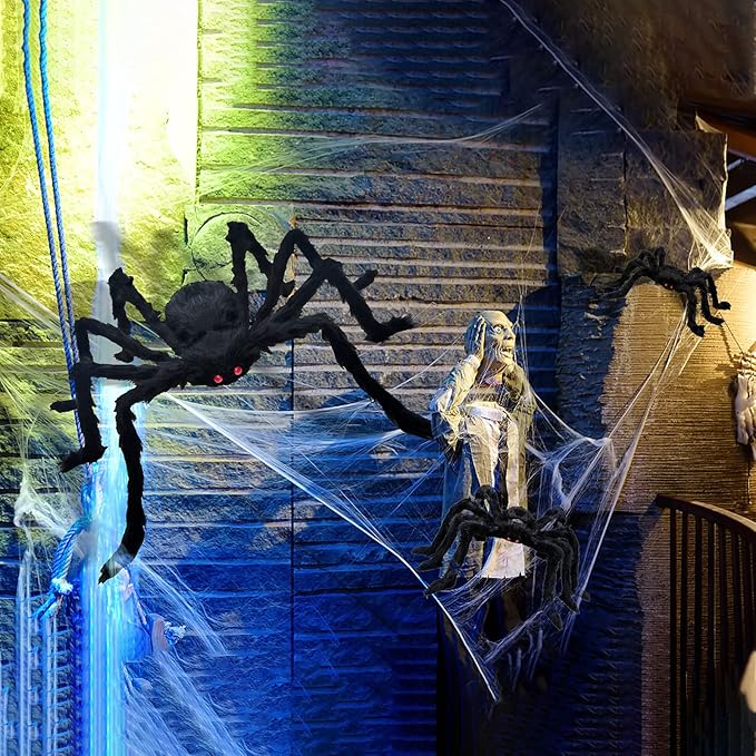 6 Pcs Halloween Spiders Decorations, Giant Hairy Spiders Halloween Decorations Indoor Outdoor Decor