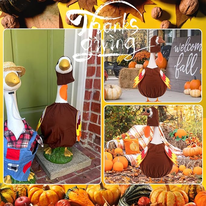 Porch Goose Outfits Turkey with Accessories Yard Garden Lawn Goose Clothes for Plastic Cement Goose Statue 23" H Large Fall Autumn Thanksgiving Porch Goose Costume Set for Patio Outdoor Decoration