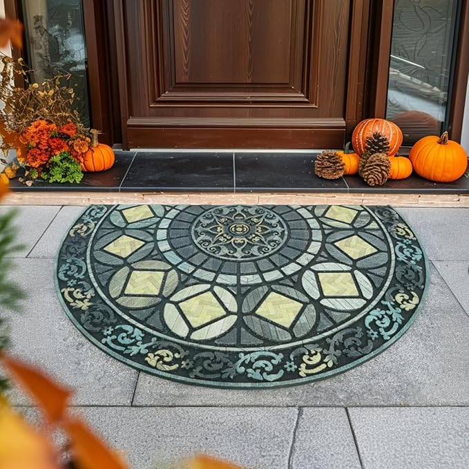 CHICHIC Entrance Door Mat Large 24 x 36 Inch Entry Way Doormat Front Door Rugs Outdoors Heavy Duty Welcome Mat Non Slip Rubber Back Low Profile for Garage, Patio, High Traffic Area, Grey Teal