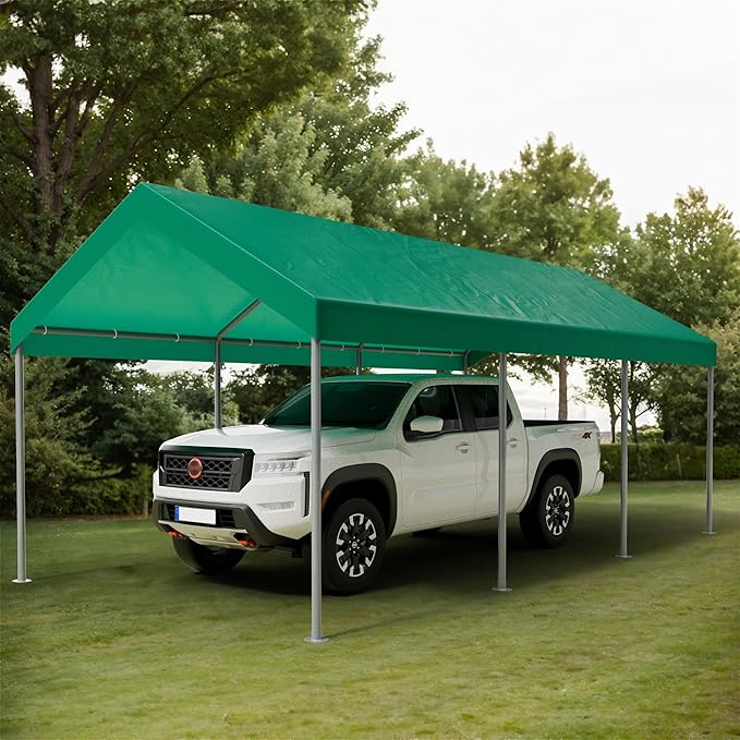 Shintenchi 10x20ft Heavy Duty Carport with UV Resistant Canopy, Powder-Coated Steel Frame, Easy to Assemble Portable Garage, Stable Carport for Car, Bike, Camp, Outdoor Storage (Green)
