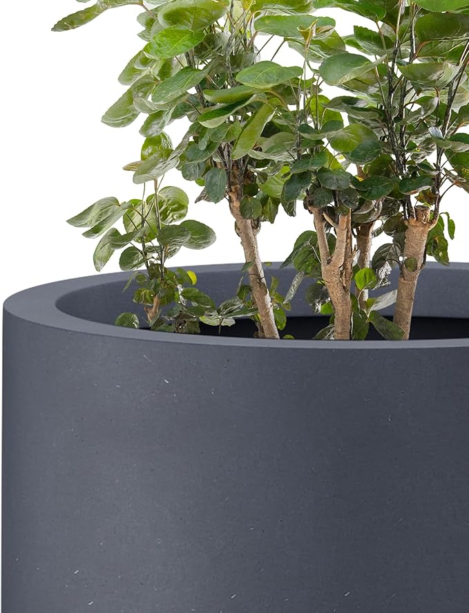 Kante 24 Inch Tall Round Concrete Planter, Large Indoor Outdoor Plant Pots with Drainage Hole and Rubber Plug, Modern Decorative Garden Pots for Home Patio Porch, Charcoal