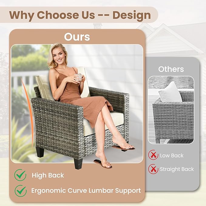 HOOOWOOO Outdoor Patio Furniture Set,7 Pieces Wicker Conversation Set,All Weather Couch Set with Fire Pit Table Swivel Chairs Ottoman 7 Seaters for Out Door Yard(Beige)