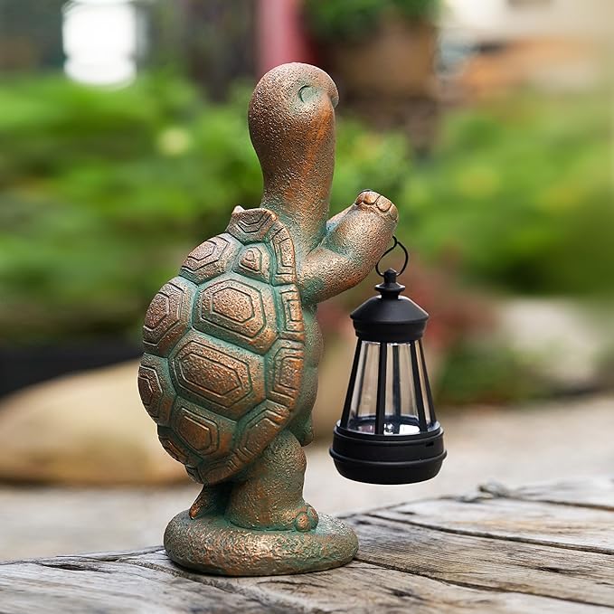 Turtle Solar Powered Outdoor Garden Statue, Resin Statue with Solar Light Lantern, Decorative Lawn, Yard Outdoor Turtle Decoration. Unique Home Decoration, Gifts for Women