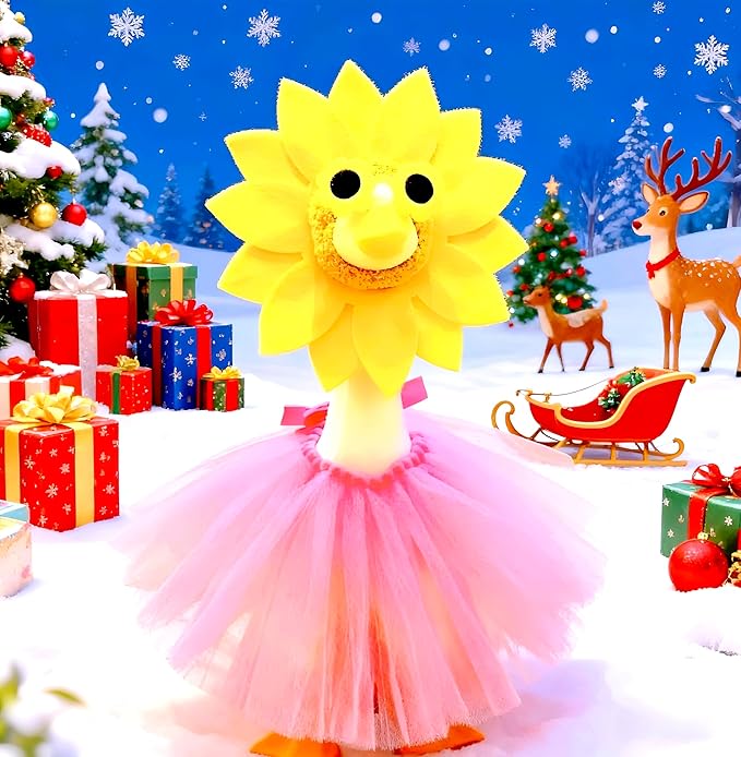 3 Pcs Pink Tulle Skirt Porch Goose Outfits,Cute Goose Outfit, Sunflower Headpiece Glasses TulleSkirt for 17" Lawn Goose Garden Yard Patio Garden Goose Statue and Christmas & Halloween