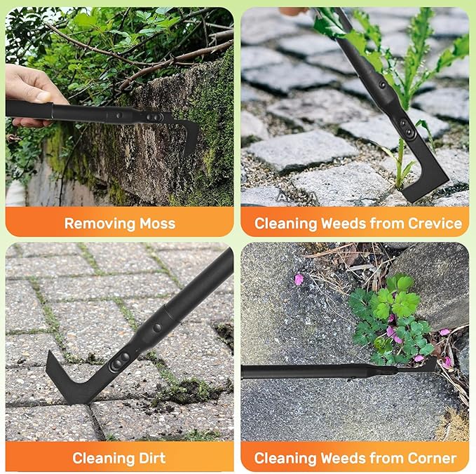 Crack Weeder 43.7" Long Handle Manual Crevice Weeding Tool Weed Puller Tool Durable Weed Remover for Sidewalks, Pavers, Deck Boards, Narrow Wall Gaps