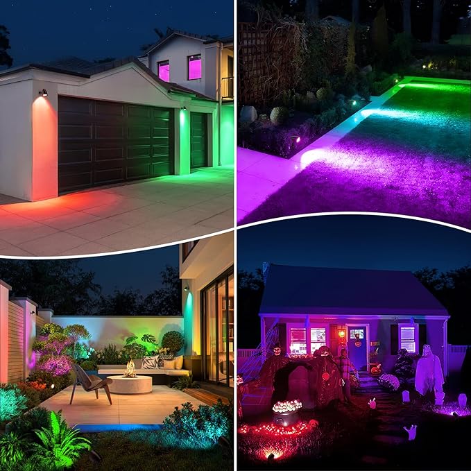 ZZXX 20W RGB Halloween Color Changing Landscape Lights Low Voltage Landscape Lighting IP66 Waterproof LED Outdoor Spotlight with Photocell Sensor for Patio Garden Yard Christmas Decoration (6 Pack)