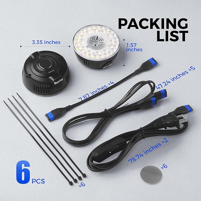 Barrina Orbgrow OG09 Puck LED Grow Light, 5000K 54W(6 x 9W, 810 Watt Equiv), Plant Lights for Indoor Plants Full Spectrum, Magnetic & Linkable, Small Grow lamp, Perfect for Plant Shelf, 6 Packs, Black