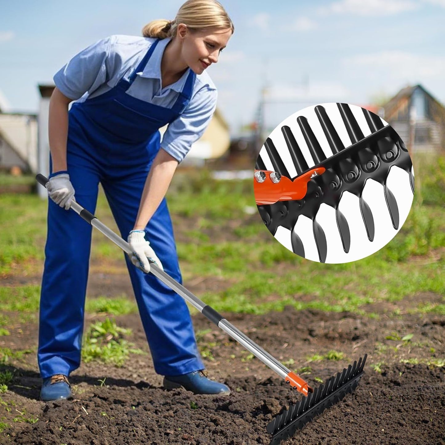 57-Inch Thatch Rake - Professional Dethatcher & Soil Aerator with 15" Steel Tines, Detachable Handle for Lawn Thatching and Compacted Soil Removal