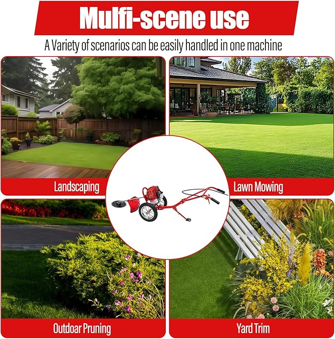 49CC 2-Stroke Gas Powered Lawn Mower, Hand Push Lawn Mower Trimmer, Brush Mower Gasoline Brush Broom Sweeping Machine, Gas Brush Cutter String Trimmer for Yard