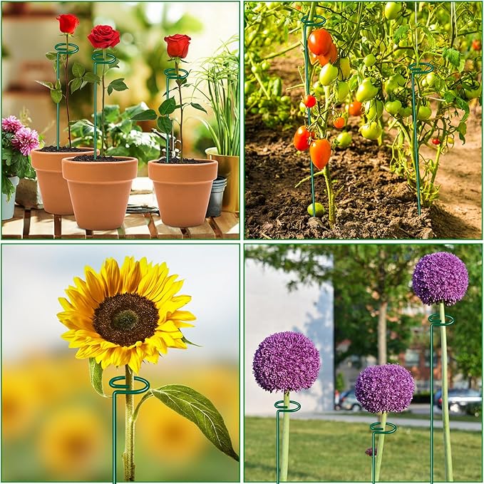 10 Pack Height Adjustable Plant Support Stakes (17" or 32" Inches), Metal Plant Stakes for Indoor Outdoor Plants, Tall Plant Stick Support Ring Cages for Garden Flower Amaryllis Orchid Gladiolus