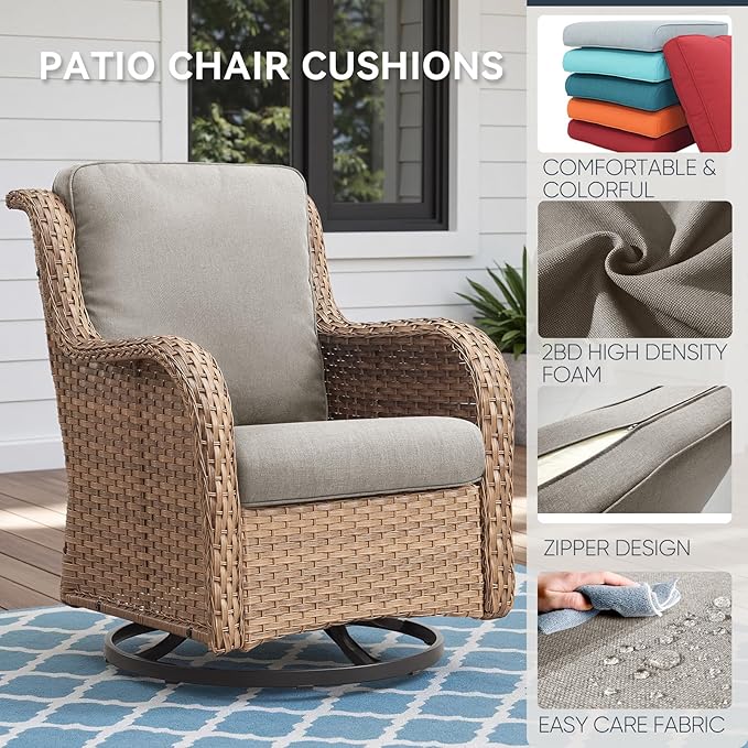 Patio Chair Cushions 5 Packs - Outside 22x24 High Back Water-Resistant Cushion with Zipper Cover for Outdoor Glider Rocking Chairs Loveseat 3-seat Couch Sofa – Beige/Regular