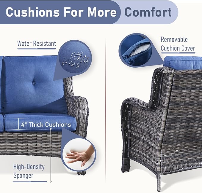 4 Piece Patio Furniture-with 50,000 BTU Gas Propane Fire Pit Table Outdoor Patio Furniture with Swivel Rocker Chairs,Outdoor Couch