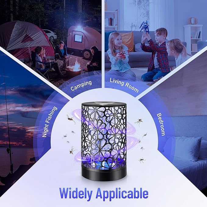 Qualirey 4 Pcs Electric Bug Zapper USB Mosquito Killer Repellent Fly Insect Lamp Purple Light Bug Trap for for Indoor Outdoor Bedroom Living Room Courtyard Backyard Patio(Black)