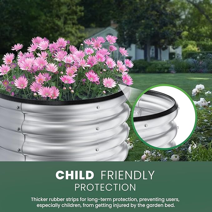 Round Galvanized Raised Garden Bed Kit, 2 x 2 x 1ft Arian Silver Galvanized Garden Boxes, Outdoor for Vegetables