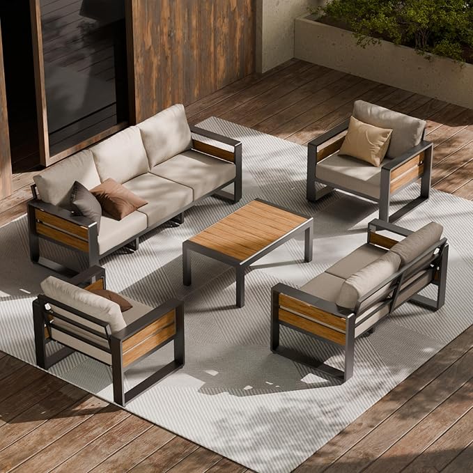 ZANDOR Aluminum Outdoor Patio Furniture - 1 Pcs 3-Seat and Coffee Table, All-Weather Metal Modern Outside Furniture with Washable Thick Cushion for Garden/Backyard/Porch, Grey