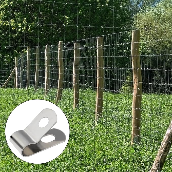 BESTEEL Upgraded 200 Pcs T304 Stainless Steel Wire Clips Cord Clamp Agricultural Fencing Fence Wire Clamps for 4, 6, 8, and 10-16 Gauge Wire Fencing Livestock Fencing clips for Wood, Metal or Vinyl