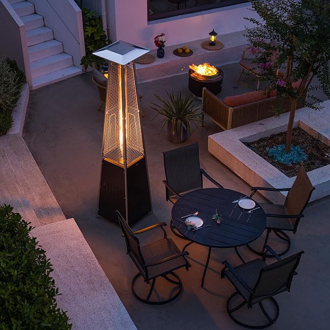 Pyramid Patio Heater,48,000 BTU Outdoor Propane Heater with Glass Tube, Propane Tall Tower Design with Wheels & One-Button Ignition for Backyard, Deck, and Commercial Use