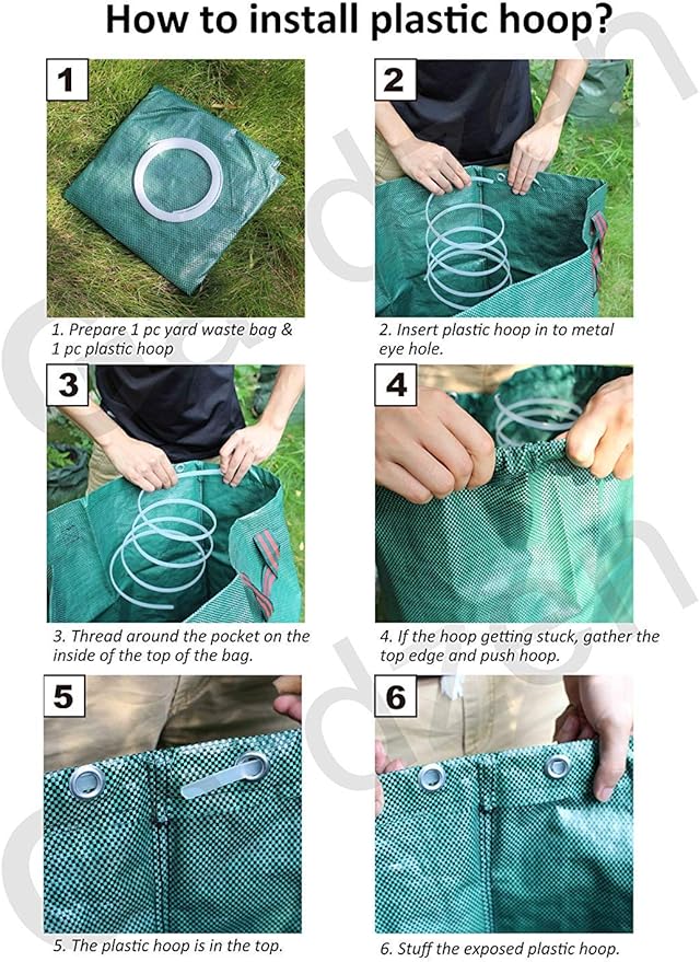 Gardzen 3-Pack 80 Gallon Yard Waste Bags, Reusable Heavy Duty Collapsible Garden Leaf Bags with Plastic Ring, Stand-Up Yard Waste Bin for Leaves, Lawn Debris & Grass Clippings