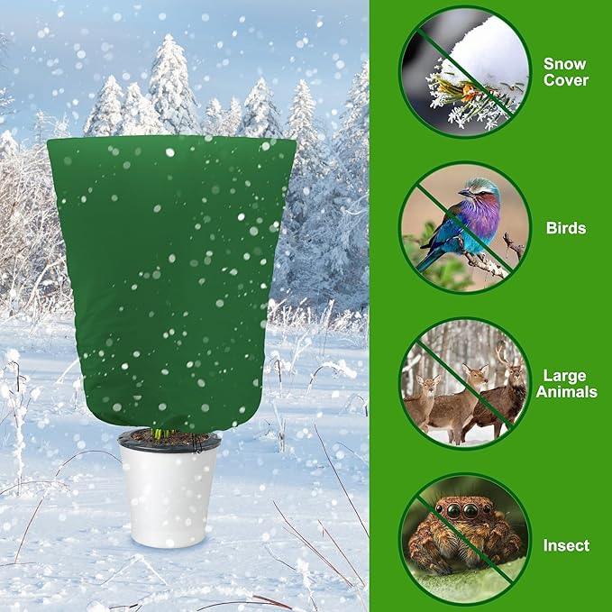 Alpurple 3 Packs Winter Drawstring Plant Covers- 31 x 39 Inch Warm Plant Protection Cover Bags, Frost Cloth Blanket Protecting Fruit Tree Potted Plants from Freezing Animals Eating
