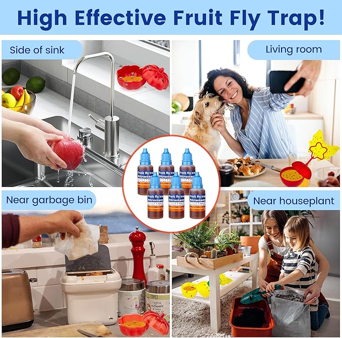 Fruit Fly Trap Refill Liquid Only, Effective Lure Refill Gnat Catcher for Indoors Fruit Fly Trap Refill Liquid, 0.68oz Bottle(6 Pack)