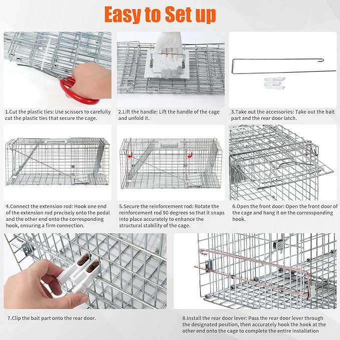 31" Live Animal Trap, Heavy Duty Folding Squirrel Traps Outdoor, Humane Catch & Release Cat Trap for Stray Cats, Raccoons, Squirrel, Skunk, Mole, Groundhog, Armadillo, Rabbit