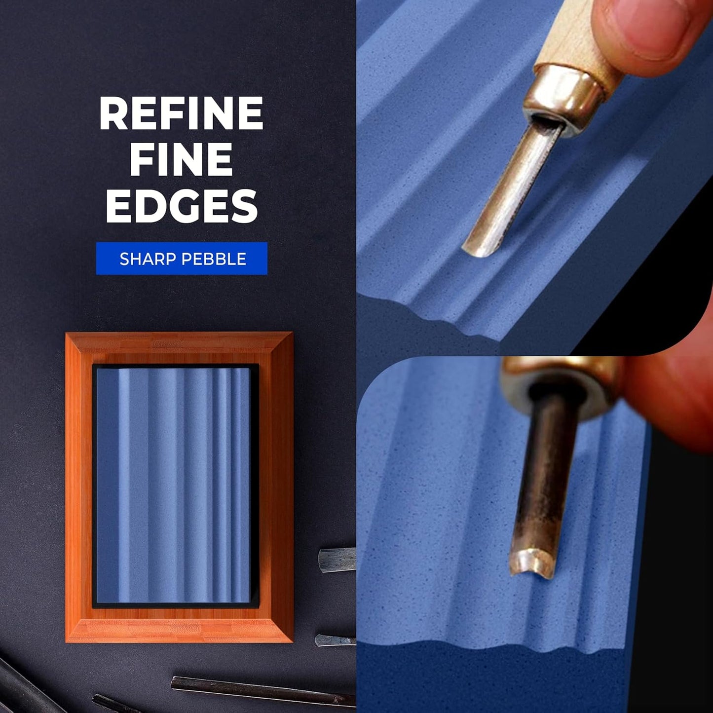 Sharp Pebble Sharpening Stones for Wood Carving Tools-Two Whetstones Grit 400 & 1000 Gouge Sharpener- Waterstone Sharpening System for Wood Carving Knives & Chisels with Non-Slip Bamboo Base