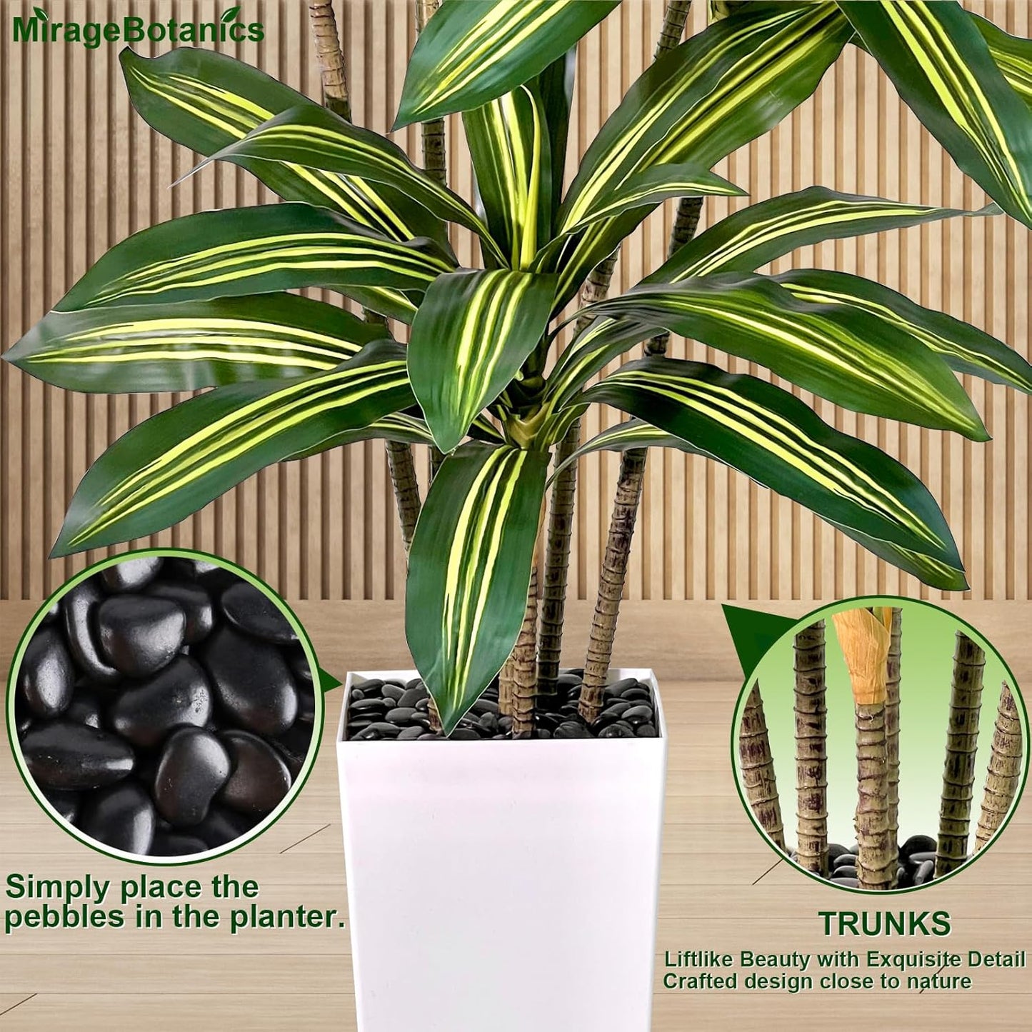 Artificial Dracaena Tree 7FT Tall Fake Plant with White Pot - Realistic Faux Dragon Tree with Tall Planter - Indoor Floor Plant for Home, Office,Mall, Living Room, Bedroom Decor (Black - Planter, 7ft)