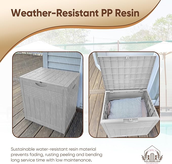 33 Gallon Deck Box, Small Outdoor Storage Box Waterproof, Lockable Secure Package Bin Delivery Box for Outside Front Porch, Patio Cushions Storage Box, Delivery Driver Snack Box for Porch, White