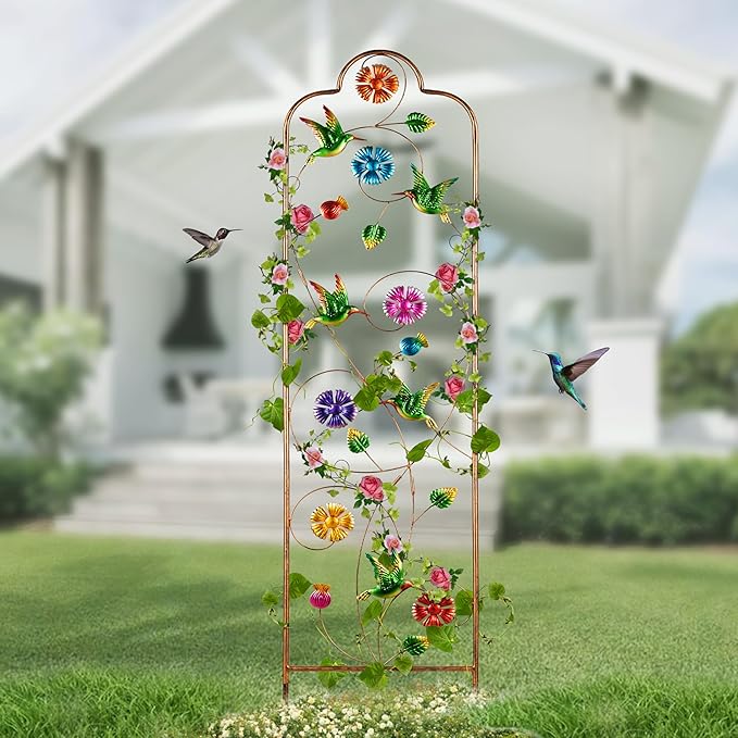 60βTrellis for Climbing Plants,2Pack Outdoor Garden Trellis Metal with Colorful Hummingbird Ideal for Climbing Plants Outdoor Decorative Metal Trellis for Your Garden,Gifts for Mom
