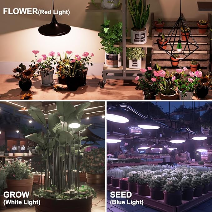 ORALUCE LED Grow Light Bulb 4 Modes, 60 Watt Equivalent Grow Bulbs for Indoor Plants E26 Base, A19 Plant Light Bulb for Seed Starting, Growth, Flower, Vegetables, Non-Dimmable, 2 Pack