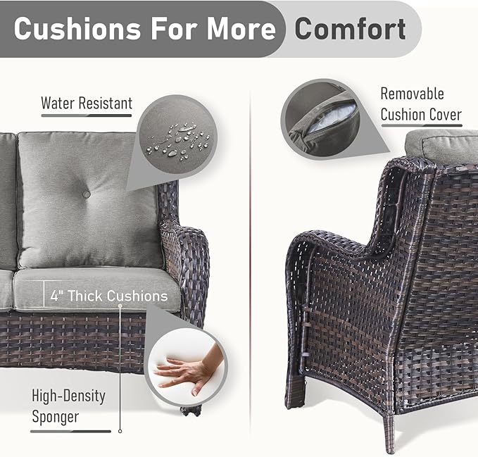 4 Piece Patio Furniture-with 50,000 BTU Gas Propane Fire Pit Table Outdoor Patio Furniture with Swivel Rocker Chairs,Outdoor Couch