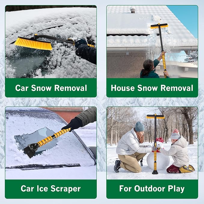 44" Ice Scraper and Snow Brush for SUV, 360° Pivoting Extendable Long Snow Brush for Car, Snow and Ice Scrapers for Windshield with Ergonomic Foam Grip for Car Truck SUV(Yellow)