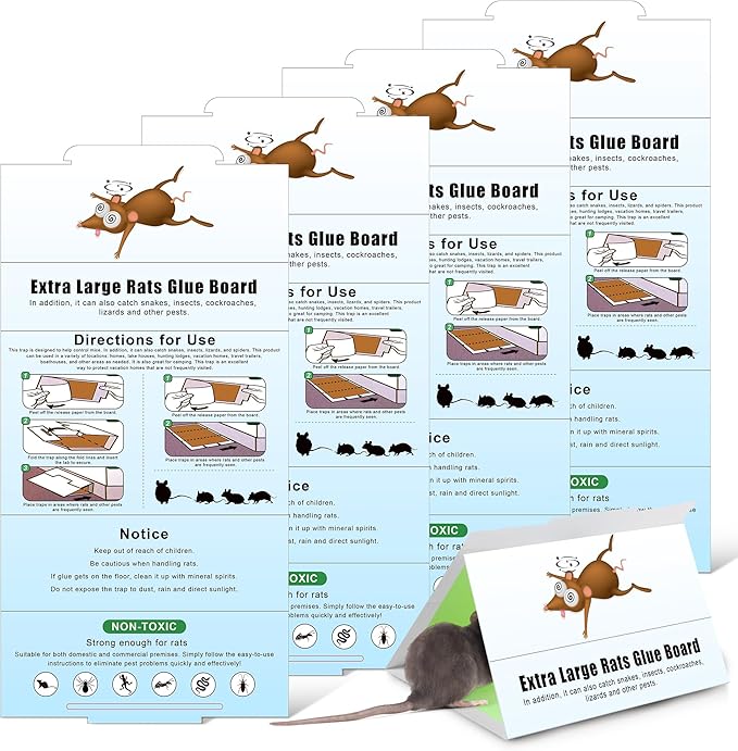 Qualirey 4 Pack Sticky Mouse Traps 8 x 14 Large Sticky Rat & Mouse Glue Boards for Inside Outside, Pre Scented Non Toxic Adhesive Traps with Enhanced Stickiness for Rat Mice Snake, Pet Safe