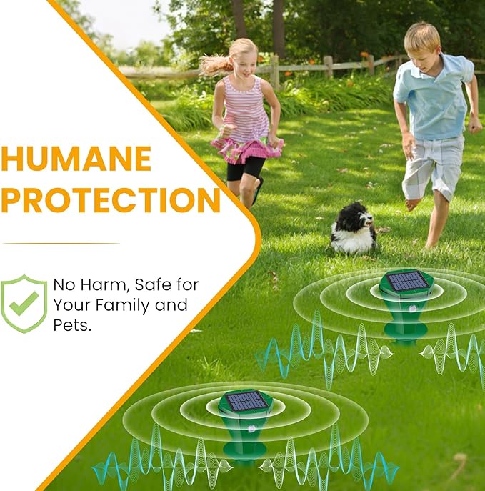 Ultrasonic Animal Repeller,Solar Pest Animal Repellent,Squirrel Repellent,Animal Deter Devices Outdoor,Cat Repellent Outdoor with Motion Sensor & Flashing Light for Yard(2 Pcs)