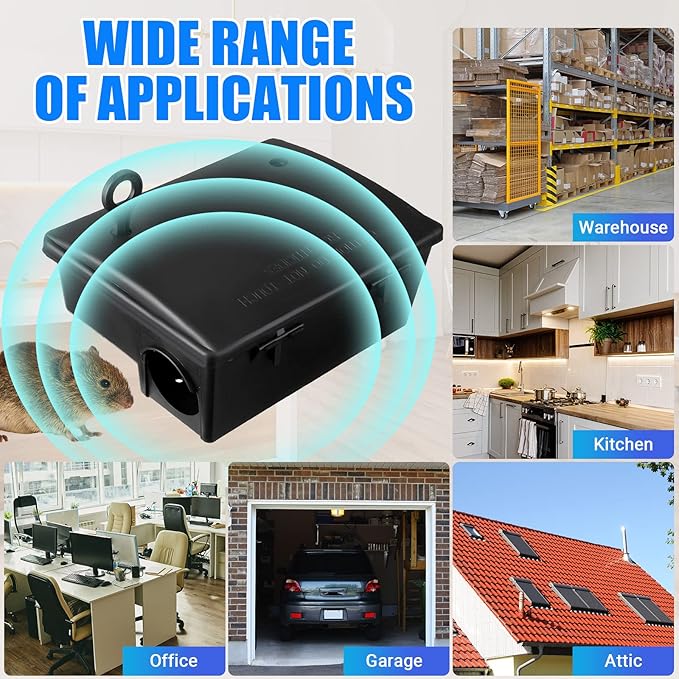 Qualirey Rat Bait Stations Large Rodent with Key Reusable Mouse Stations Mice Blocks Heavy Duty Boxes for Outdoor Rodents Mice Blocks, Bait Not Included, Black(10 Pack,9.8 x 7.5 x 3.9 Inches)