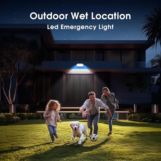 Wet Location Rated Outdoor Emergency Light,Waterproof Exterior Led Emergency Lights with Battery Backup,Adjustable Heads,Commercial Hardwired Emergency Lighting,UL Listed,120-347V(1 Pack)