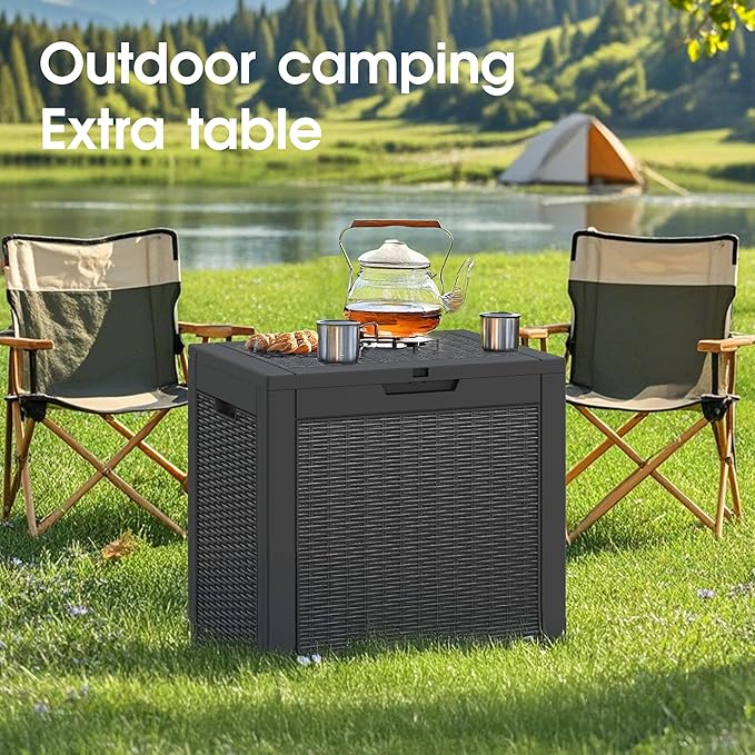 32 Gallon Resin Deck Box,Outdoor Indoor Waterproof Storage Box for Patio Cushions, Garden Tools, Pool Accessories,Backyard Storage Bin,Black