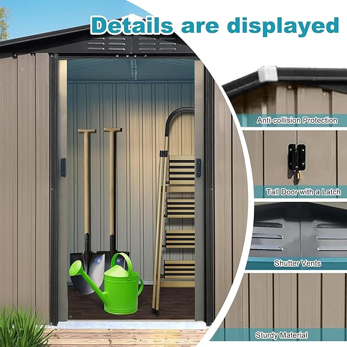 6ft x 4ft Outdoor Tool Shed Metal Storage Shed Outdoor Storage Metal Garden Sheds Tool Cabinet with Roof Slope Design, Sliding Door System for Backyard, Patio, Poolside, Dark Gray