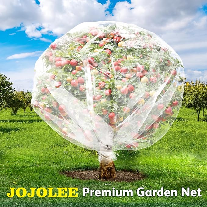 JOJOLEE Fruit Tree Netting for Garden Protection, 2Pcs 9.8 x 9.8FT Insect Bird Nettings with Zipper and Drawstring, Plant Cover Mesh Net Bags for Blueberry Bushes, Tomatoes, Flowers