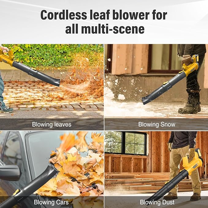 Cordless Leaf Blower with Battery and Charger,540 CFM/170 MPH,Battery Powered with 2 x 6.0Ah Batteries,6-Speed & Turbo Mode,Lightweight for Lawn Care,Patio,Leaves,Dust,and Snow Removal,Yellow