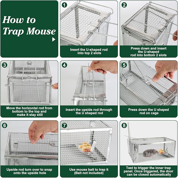 Humane Rat Trap, 10.75"x5.43"x4.41" Metal Mouse Cage Traps and Other Small Live Animals Cage, Easy to Catch and Release, Work for Indoor Outdoor
