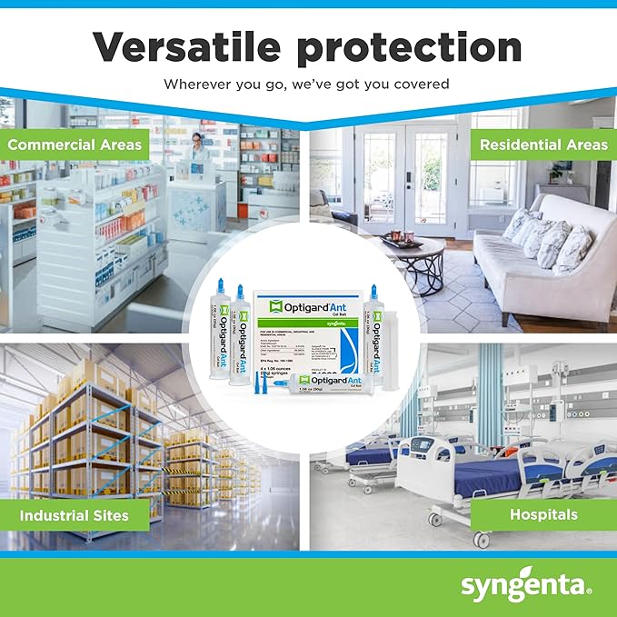 Optigard Ant Gel Bait, 4 Tubes x 30-Grams, 1 Plunger and 2 Application Tips, Effective Ant Bait, Formulated with 0.01% Thiamethoxam, Indoor and Outdoor Use, Ant Killer Gel for Most Major Ant Species