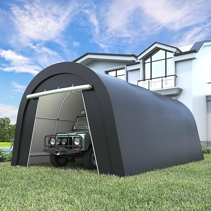 Wisteria Lane Domed Carport, 13' x 20' Portable Garage, Heavy Duty Car Canopy Party Tent with 2 Roll up Doors, All-Season Storage Shelter Shed Carport for Motorcycle, Boat, Truck, or Garden Tools